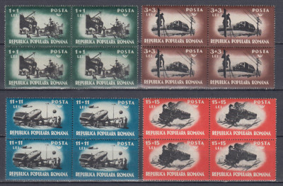 ROMANIA 1948 LP 245 MUNCA IN COMUNICATII BLOCURI DE 4 TIMBRE MNH foto