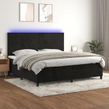 Cumpara ieftin Pat cu arcuri, saltea și LED, negru, 200x200 cm, catifea