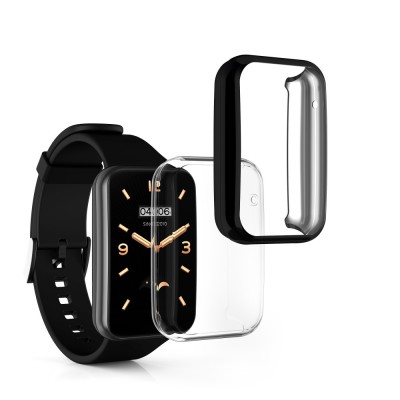 Set 2 Huse Kwmobile pentru Xiaomi Mi Band 7 Pro, Silicon, Negru/Transparent, 59605.01 foto