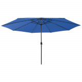 VidaXL Umbrelă de soare de grădină cu LED-uri, albastru azuriu, 400 cm