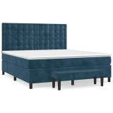 Cumpara ieftin Pat box spring cu saltea, albastru inchis, 180x200 cm, catifea