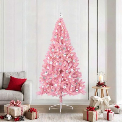 vidaXL Pom de Crăciun artificial pre-iluminat Roz 210 cm PVC 3397094 foto