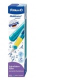 Stilou Pelikano Junior, penita A pentru dreptaci, grip ergonomic, culoare turcoaz
