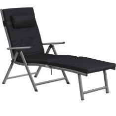 SONGMICS Sezlong pliabil, cu saltea groasa si tetiera, spatar reglabil, maxim 150kg, 183x60x39cm, negru Household NewTrend
