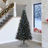 vidaXL Brad de Crăciun cu 300 LED cu suport Negru 240 cm PVC 3396503