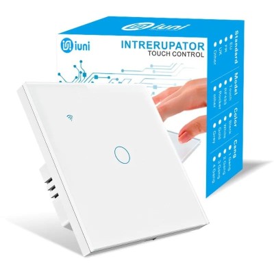 Intrerupator smart touch, WiFi, Sticla securizata, iUni 1G, 10A, Control vocal, Smart Life / Tuya, LED foto