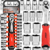 Set chei tubulare cu clichet, 19 piese,1/2, Verke