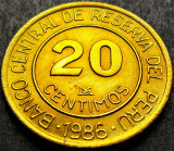 Cumpara ieftin Moneda exotica 20 CENTIMOS - PERU, anul 1986 *cod 2598 = A.UNC, America Centrala si de Sud