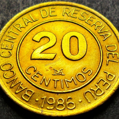 Moneda exotica 20 CENTIMOS - PERU, anul 1986 *cod 2598 = A.UNC