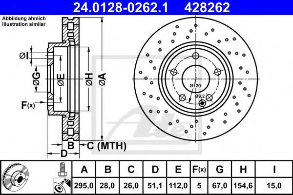 Disc frana MERCEDES B-CLASS (W246, W242) (2011 - 2016) ATE 24.0128-0262.1