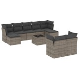 Set mobilier de gradina cu perne, 10 piese, gri, poliratan