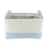Coș Rufe Bicolor Catifelat Rectangular Mic 28X16X16 Cm &ndash; Alb / Azur | Organizatoare Baie