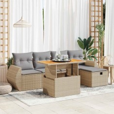 vidaXL Set canapele grădină cu perne 6 piese bej poliratan/lemn acacia 3328053