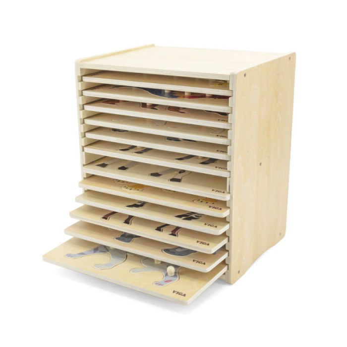 Set 12 puzzle-uri Montessori cu raft de depozitare, Viga