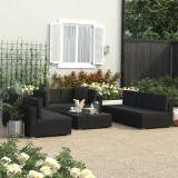 VidaXL Set mobilier de grădină cu perne, 7 piese, negru, poliratan