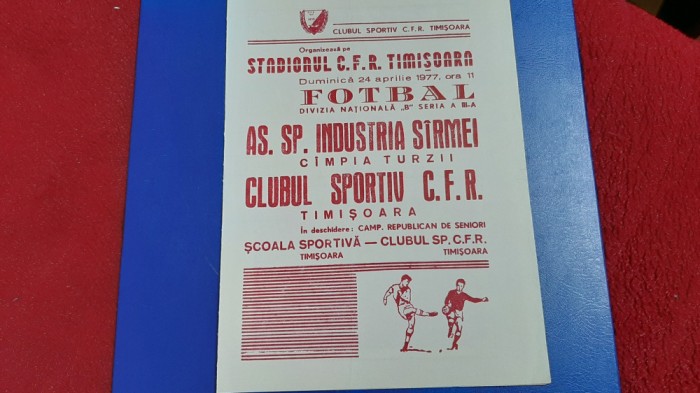 program CFR Timisoara - Ind.S.C. Turzii