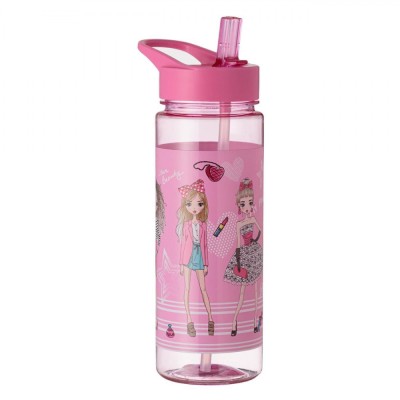 Sticla de apa pentru copii Flip Top roz din plastic, cu un design fashionable pentru fete, de capacitate 650ml foto