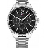 Ceas bărbătesc Tommy Hilfiger Gavin, cronograf, cu baterie, 46 mm, cu brățară metalică argintie