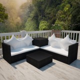 Set mobilier de gradina cu perne, 4 piese, negru, poliratan GartenMobel Dekor, vidaXL