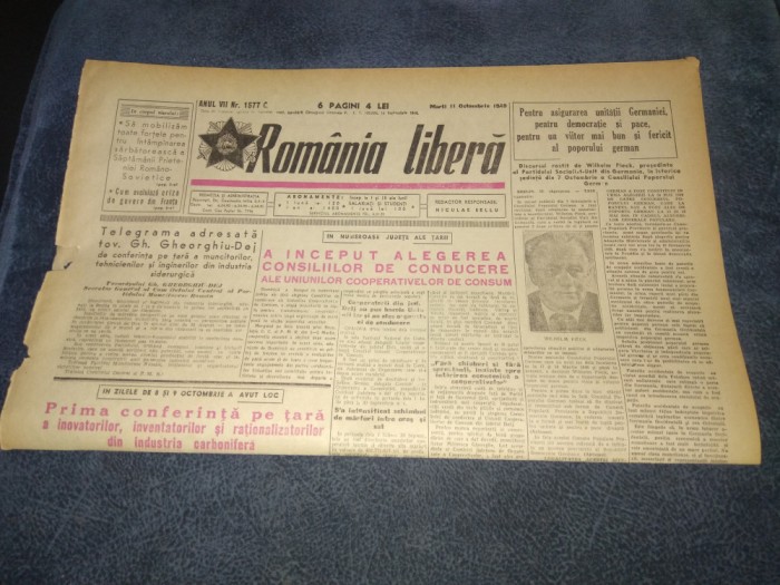 ZIARUL ROMANIA LIBERA 11 OCTOMBRIE 1949