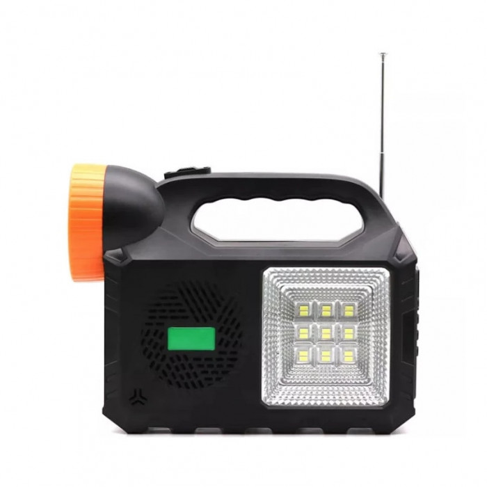 Kit solar de iluminare GD Times GD-102, 3 becuri LED, boxa BT, FM radio, 80W,