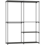 HOMCOM Dulap de Haine cu 2 Bare și 4 Rafturi, din Material Non-Țesut, Plastic și Oțel, 142x43x185 cm, Negru | Aosom Romania