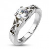 Inel de logodnă din oțel - model răsucit, zirconiu rotund - Marime inel: 60