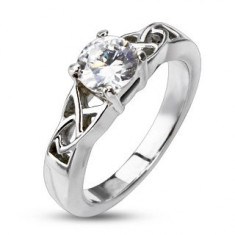 Inel de logodnă din oțel - model răsucit, zirconiu rotund - Marime inel: 50