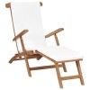 Sezlong Gradina Lemn Tec, Perna Alb Crem, Rabatabil, 152x60x92cm