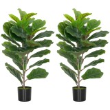 HOMCOM Set de 2 plante artificiale de interior 80 cm ficus lyrata arbore artificial cu ghiveci din plastic și sol flocat verde | Aosom Romania