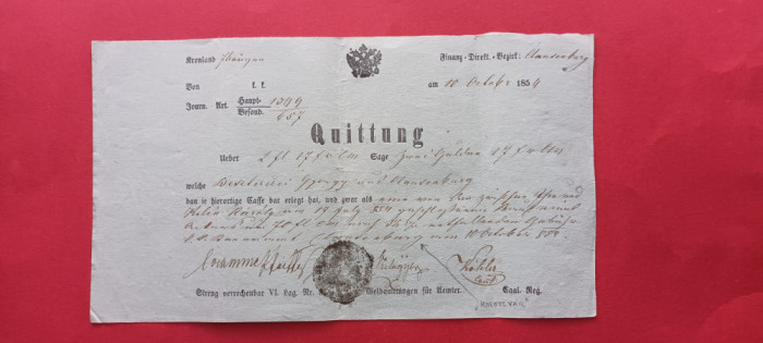 Cluj Kolozsvar Clausenburg recipisa chitanta 1854 Transilvania Siebenb&uuml;rgen