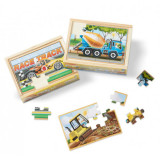 Set 4 puzzle lemn in cutie Vehicule pentru constructii Melissa and Doug, Melissa &amp; Doug