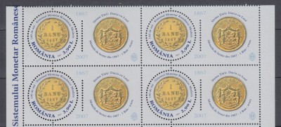 ROMANIA 2007 LP 1782 a-140 ANI SISTEM MONETAR ROMANESC MODERN BLOC DE 4 MNH foto