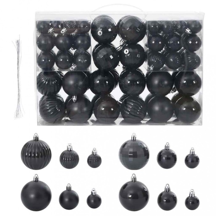 vidaXL Baldouri de Crăciun 100 buc Negru &Oslash;3/4/6 cm
