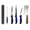 Set profesional de macelarie, transat, injunghiat, dezosat, filetat, satar, suport magnetic, masat pentru ascutit, 3 cutite otel carbon
