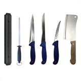 Cumpara ieftin Set profesional de macelarie, transat, injunghiat, dezosat, filetat, satar, suport magnetic, masat pentru ascutit, 3 cutite otel carbon
