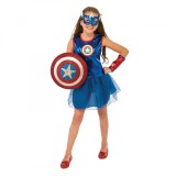 Set costum Captain America KidMania&reg; si scut cu sunete si lumini pentru fete 5-7 ani 110-120 cm