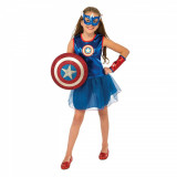 Set costum Captain America KidMania&reg; si scut cu sunete si lumini pentru fete 5-7 ani 110-120 cm