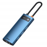 Hub USB Tip C Multifuncțional Baseus Metal Gleam 6 &icirc;n 1 - Livrare Energie USB Tip C 100 W / HDMI 4K 30 Hz / 3x USB 3.2 Gen 1 / RJ45 1 Gbps Albastru (W