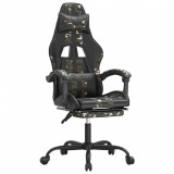 Scaun de gaming cu suport picioare, negru/camuflaj, piele eco