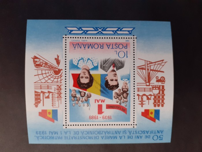 1989 - 50 de ani de la Demonstratia din 1 Mai 1939 - colita dantelata - LP1219