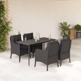 VidaXL Set mobilier de grădină cu perne, 5 piese, negru, poliratan