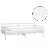 Cumpara ieftin Pat de zi cu saltea, alb, 90x200 cm, lemn masiv de pin