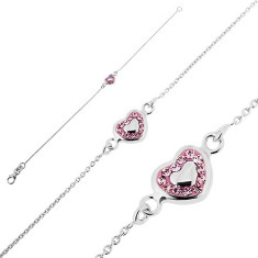 Brățară argint - inimă roz cu umplutură și zircon roz