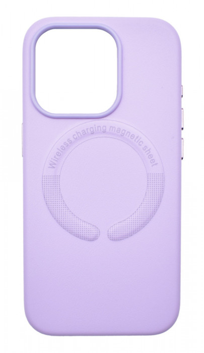 Husa din piele ecologica compatibila MagSafe pentru Apple iPhone 15 Pro Max Lila