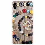 Husa silicon pentru Apple Iphone XS, Colorful Buttons Spiral Wood Deck