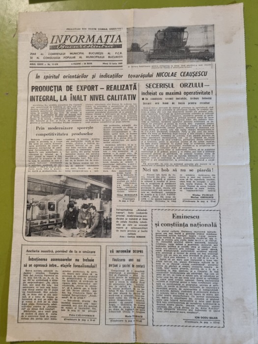 informatia bucurestiului 13 iunie 1989-centenar eminescu