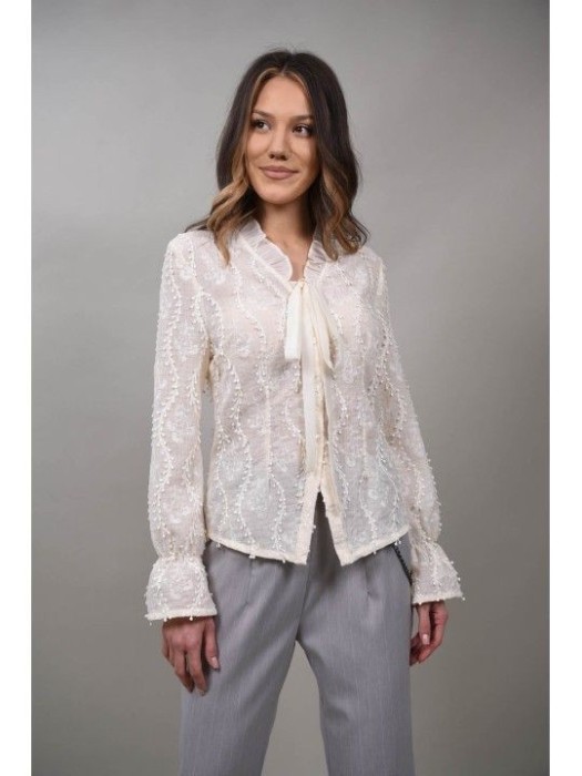 CAMASA CU PLUMETI LUMINATA S Ivory