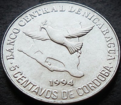 Moneda exotica 5 CENTAVOS de CORDOBA - NICARAGUA, anul 1994 * cod 110 = A.UNC foto