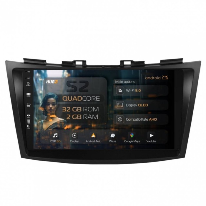 Navigatie Suzuki Swift (2011-2017) 2GB RAM Android 13 GPS Wi-FI Carplay Android Auto USB Bluetooth Radio Waze Touchscreen 9 inch